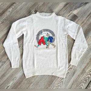 Vintage Pringle Of Scotland Linen Cotton Golf Them Sweater Mens L Crewneck White